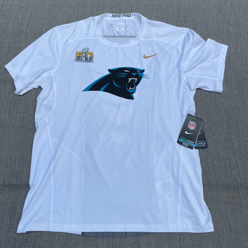 Nike Pro Carolina Panthers Super Bowl 50 Hypercool Shirt Mens XL White Fitted